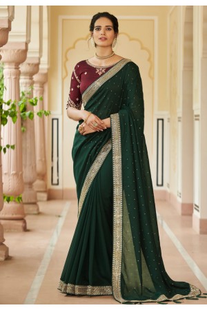 Silk Saree with blouse in Green colour 5414