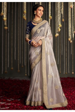 Silk Saree with blouse in Grey colour 5224