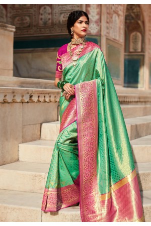 Silk Saree with blouse in Light green colour 1465