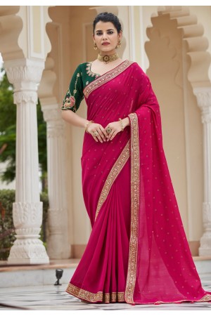 Silk Saree with blouse in Magenta colour 5419