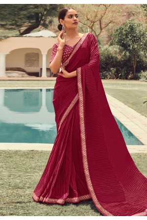 Silk Saree with blouse in Maroon colour 4908