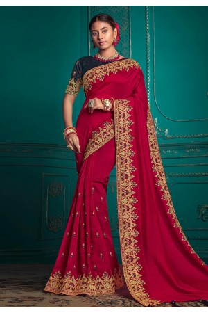 Silk Saree with blouse in Maroon colour 9705