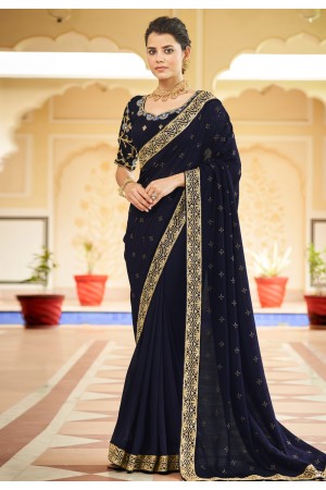 Silk Saree with blouse in Navy blue colour 5411