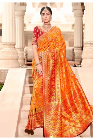 Silk Saree with blouse in Orange colour 13408