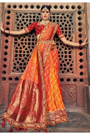 Silk Saree with blouse in Orange colour 5301