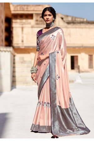 Silk Saree with blouse in Peach colour 1456