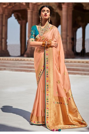 Silk Saree with blouse in Peach colour 1460