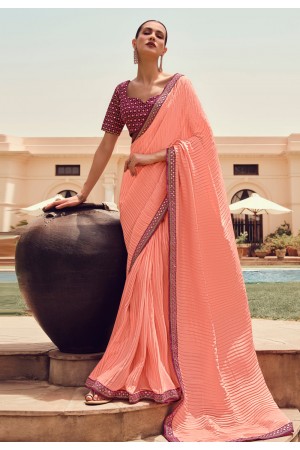 Silk Saree with blouse in Peach colour 4901