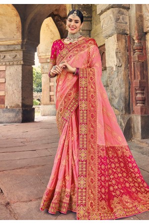 Silk Saree with blouse in Pink colour 5302