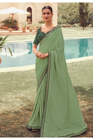 Silk Saree with blouse in Pista green colour 4907