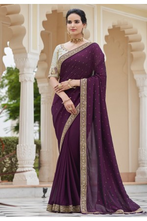 Silk Saree with blouse in Purple colour 5418