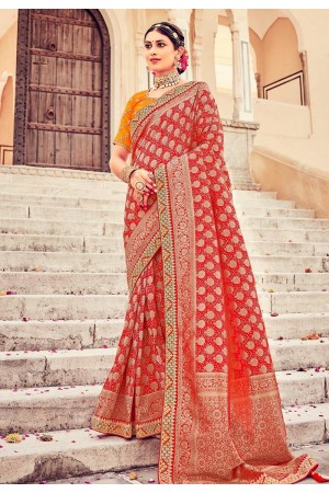 Silk Saree with blouse in Red colour 101