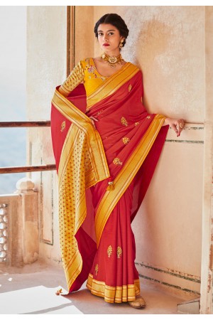 Silk Saree with blouse in Red colour 1463