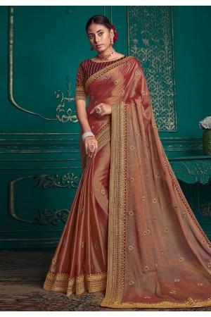Silk Saree with blouse in Rust colour 9711