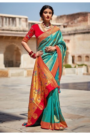 Silk Saree with blouse in Sea green colour 1461