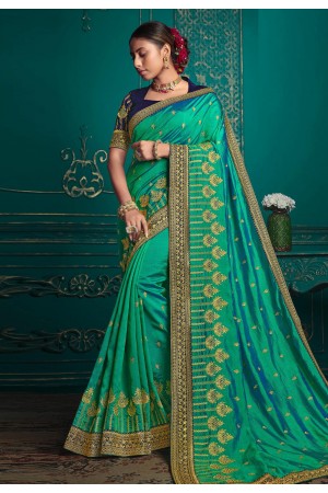 Silk Saree with blouse in Sea green colour 9704