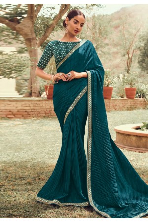 Silk Saree with blouse in Teal colour 4909