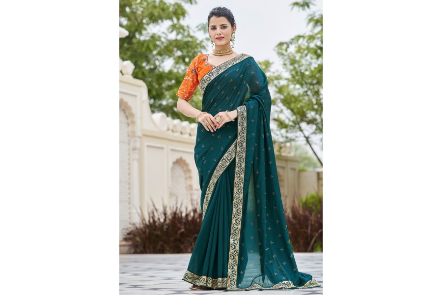 teal green saree blouse
