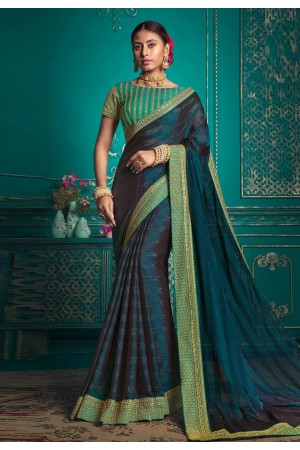 Silk Saree with blouse in Teal colour 9713