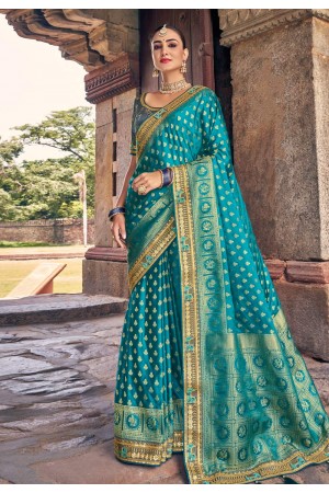 Silk Saree with blouse in Turquoise colour 5308