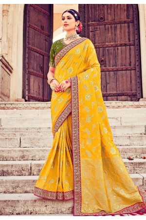 Silk Saree with blouse in Yellow colour 103