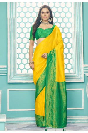 Silk Saree with blouse in Yellow colour 14010