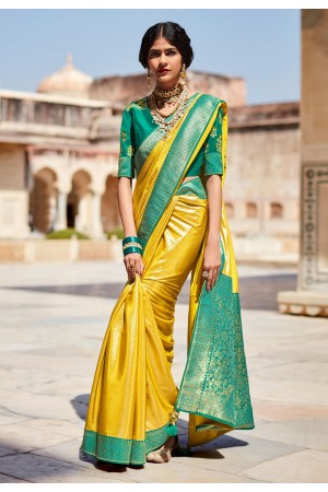 Silk Saree with blouse in Yellow colour 1458