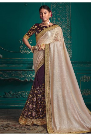 Silk half n half Saree in Cream colour 9718