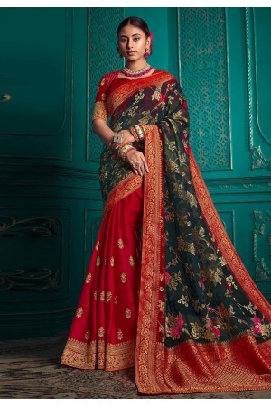 Silk half n half Saree in Red colour 9716