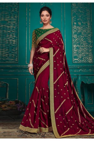 Tamannaah bhatia Silk bollywood Saree in maroon colour 9714