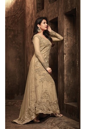 Sonal Chauhan Beige Net party wear anarkali kameez