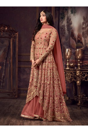 Sonal Chauhan Peach net wedding Lehenga kameez