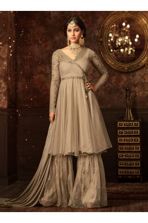 Beige color net wedding wear Sharara Style suit