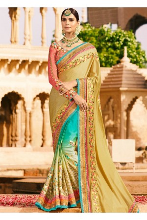 Beige green wedding saree 8010