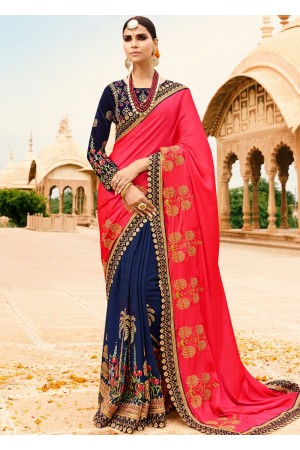 Gajri navy blue half and half wedding saree 8006