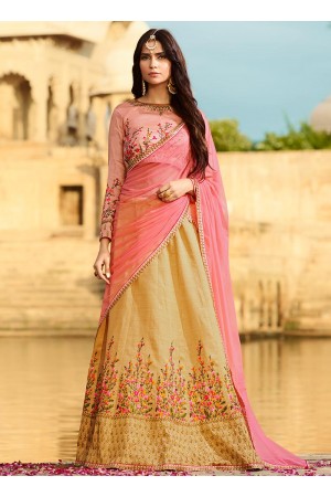 Beige and light pink silk wedding lehenga choli