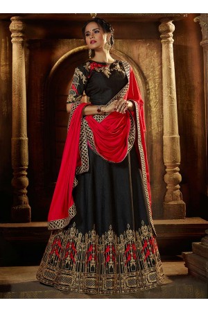 Black raw silk wedding lehenga choli