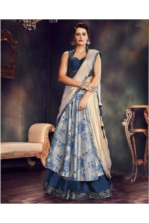 Blue and grey brocade wedding lehenga choli