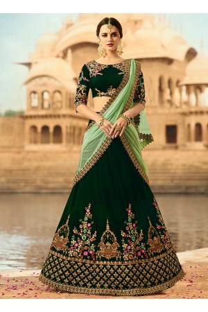 Dark green velvet wedding lehenga choli