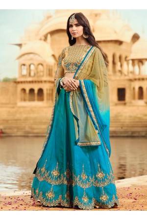 Firozi color barfi silk wedding lehenga choli