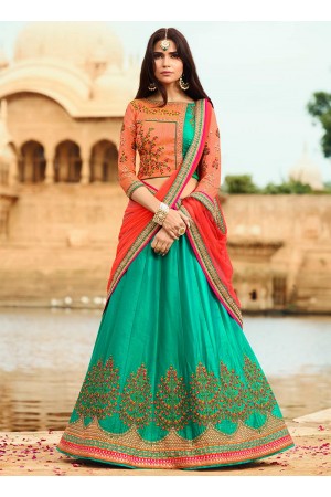 Green color silk wedding lehenga choli