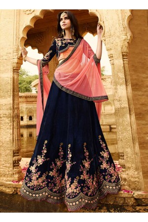 Navy blue two tone velvet wedding lehenga choli