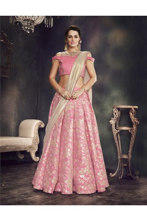 Pink brocade wedding lehenga choli