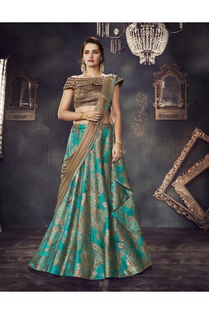 Turquoise brocade wedding lehenga choli