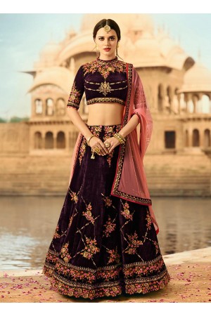 Wine color velvet wedding lehenga choli