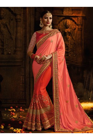 Red and pink designer party wear saree