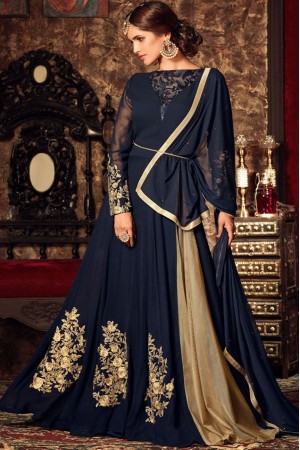 Navy blue georgette party wear anarkali kameez