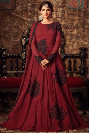 Maroon color georgette party wear anarkali kameez