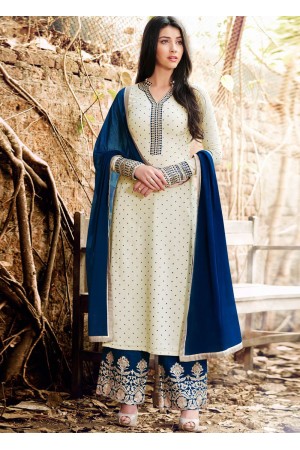 off white color georgette straight cut salwar kameez