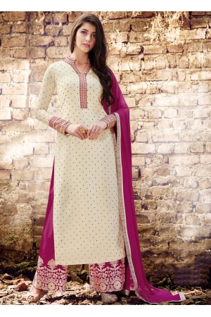 Off white color georgette straight cut salwar kameez